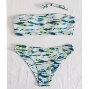 Marble Print Bandeau Bikini Swimsuit